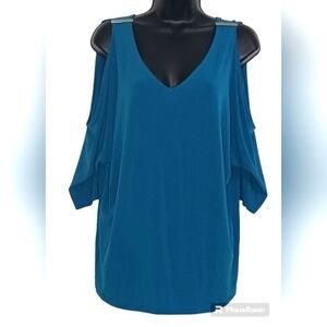 INC INTERNATIONAL CONCEPTS Teal Cold Shoulder Top, Size XL